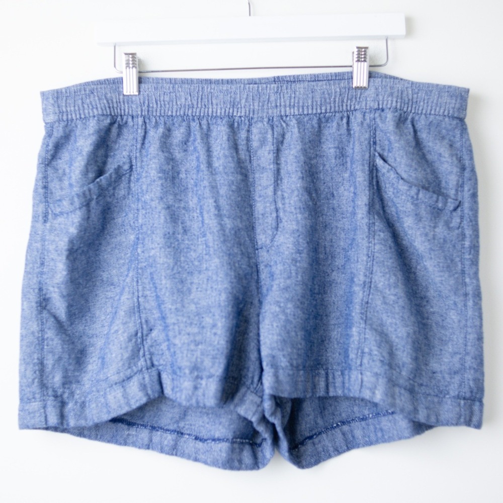 Old Navy High-Waisted Linen-Blend 3.5" Shorts Womens XL‎ Chambray Blue Elastic